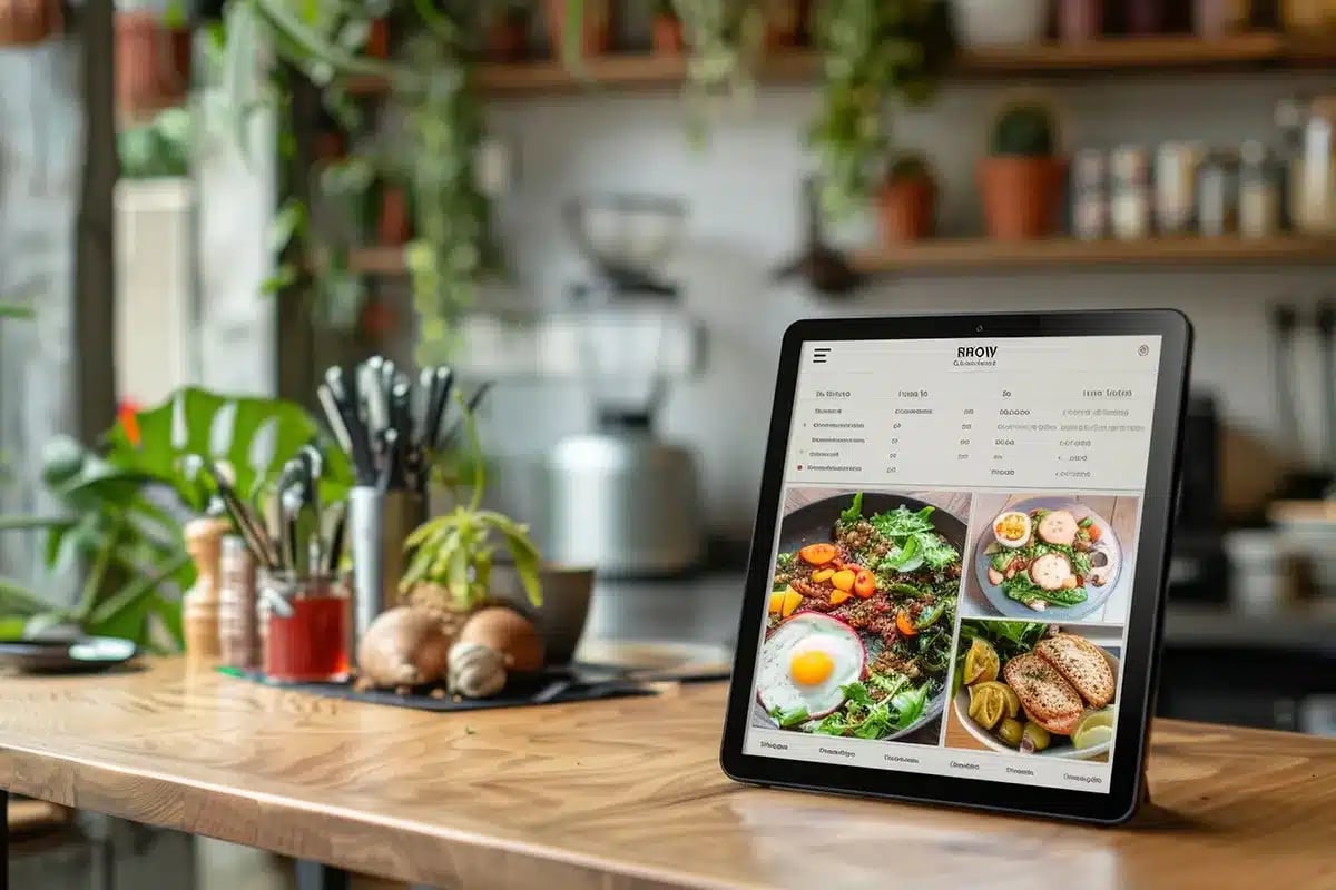 Digital menu on tablet in restaurant.