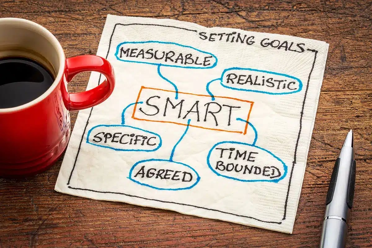 SMART goals written on a napkin.
